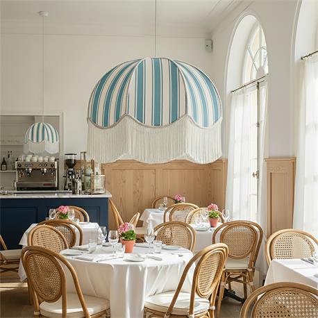 Lámpara de Techo LEOCADIA Pantalla Azul Flecos Blancos D70