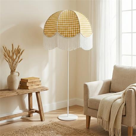 Lámpara Pie de Salón NAZARIA Pantalla Cuadros Amarillos