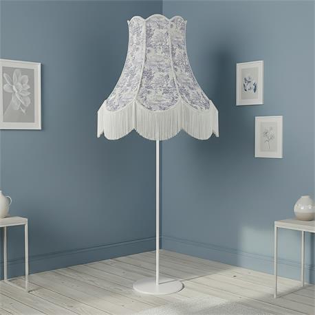 Lámpara Pie de Salón TRIFALDI Pantalla Azul Flecos Blancos