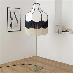 Lámpara Pie de Salón LIV II Tejido Beige Negro Flecos Dobles
