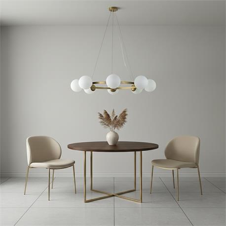 Lámpara de Techo GENOVEVA Aro Oro Cristal Blanco 8 Luces