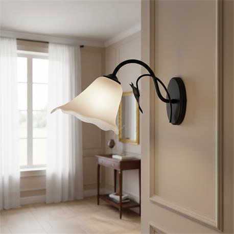 APLIQUE FORJA NEGRA C/TULIPA PICO DE PATO 1 LUZ