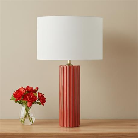Lámpara de Mesa TRIANA Cerámica Rojo Pantalla Blanca