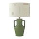 Lámpara de Mesa JADE Cerámica Verde con Pantalla Bordada