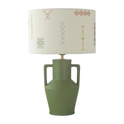 Lámpara de Mesa JADE Cerámica Verde con Pantalla Bordada