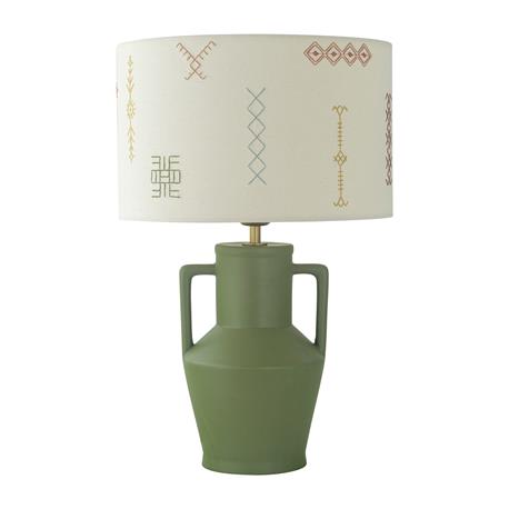 Lámpara de Mesa JADE Cerámica Verde con Pantalla Bordada