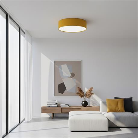 Plafón de Techo Redondo ENZO II Tejido Mostaza 30 Cm 2 Luces