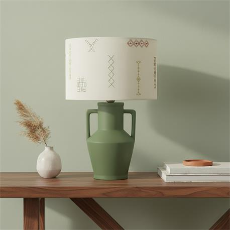 Lámpara de Mesa de Cerámica Verde y Bordado | Serie JADE