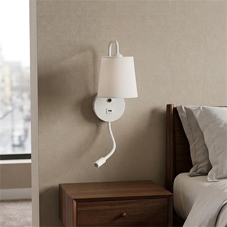 Aplique de Pared Blanco con USB y Lector LED | Serie NOEMÍ