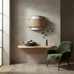 Aplique de Pared Doble Blanco y Rafia Beige | Serie AISHA