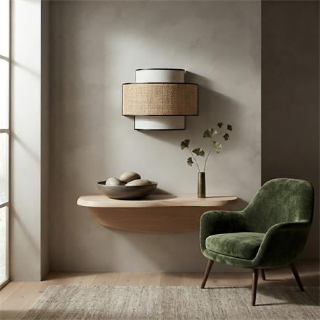 Aplique de Pared Doble Blanco y Rafia Beige | Serie AISHA