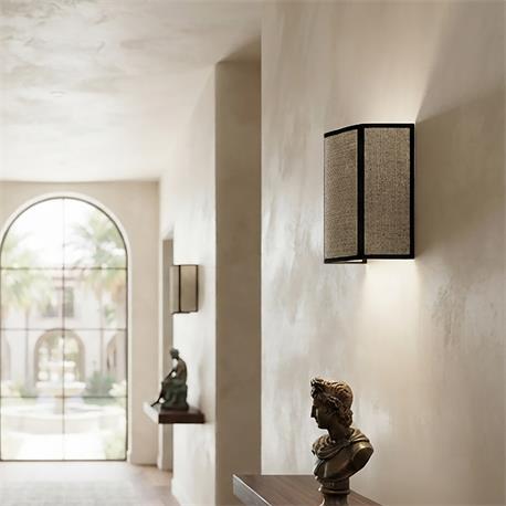 Aplique de Pared en Rafia Gris y Cinta Negra | Serie ELEA