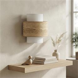 Aplique de Pared con Tejido de Madera Clara | Serie CIRA