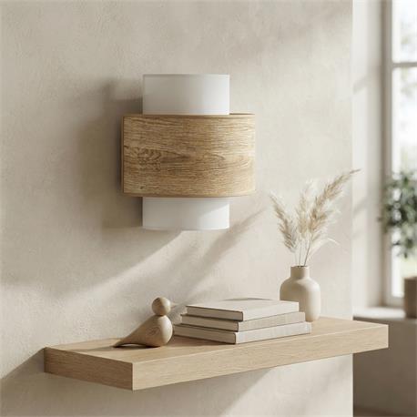 Aplique de Pared con Tejido de Madera Clara | Serie CIRA