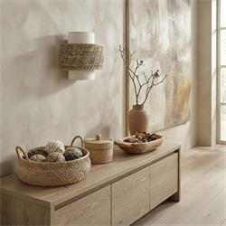 Aplique de Pared de Rafia Natural y Blanco | Serie CIRA