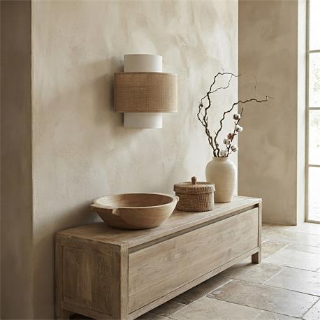 Aplique de Pared de Yute Natural y Blanco | Serie CIRA