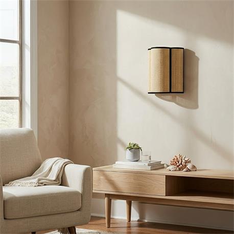 Aplique de Pared Rafia Beige y Cinta Negra | Serie ACACIA II