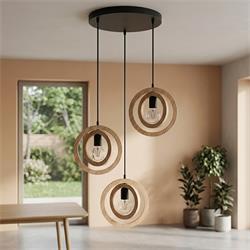 PLAFON 3 LUCES BIARRITZ MADERA NATURAL D20 XTRELAMP