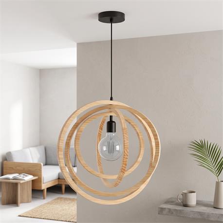 COLGANTE BIARRITZ MADERA NATURAL D60 XTRELAMP CIRCULOS ARTI