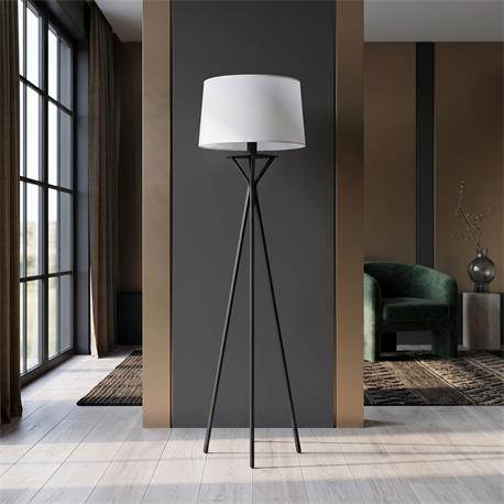 Lámpara Pie de Salón DIANE Metal Negro Pantalla Blanca