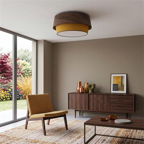 Plafón de Techo BRIANA Madera Oscura Mostaza 45 Cm 2 Luces