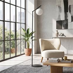 Lámpara Pie de Salón Negro Cristal Blanco | Serie ATLANTA
