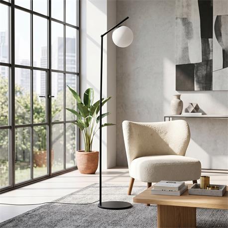 Lámpara Pie de Salón Negro Cristal Blanco | Serie ATLANTA