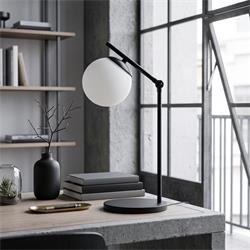 Lámpara de Mesa Metal Negro Cristal Blanco | Serie ATLANTA