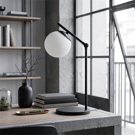 Lámpara de Mesa Metal Negro Cristal Blanco | Serie ATLANTA