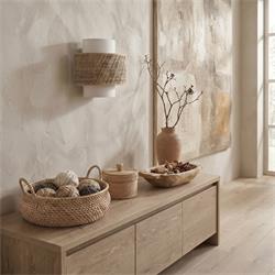Aplique de Pared de Rafia Natural y Blanco | Serie CIRA