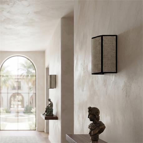 Aplique de Pared en Rafia Gris y Cinta Negra | Serie ELEA