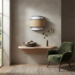 Aplique de Pared Doble Blanco y Rafia Beige | Serie AISHA