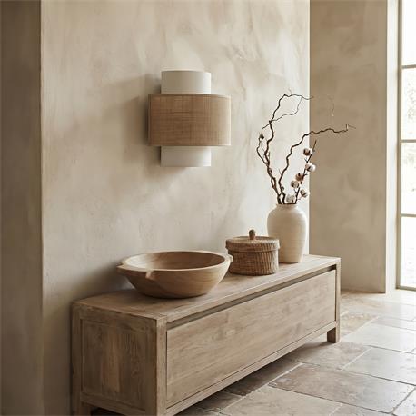 Aplique de Pared de Yute Natural y Blanco | Serie CIRA