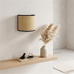 Aplique de Pared de Rafia Beige y Cinta Negra | Serie BELA